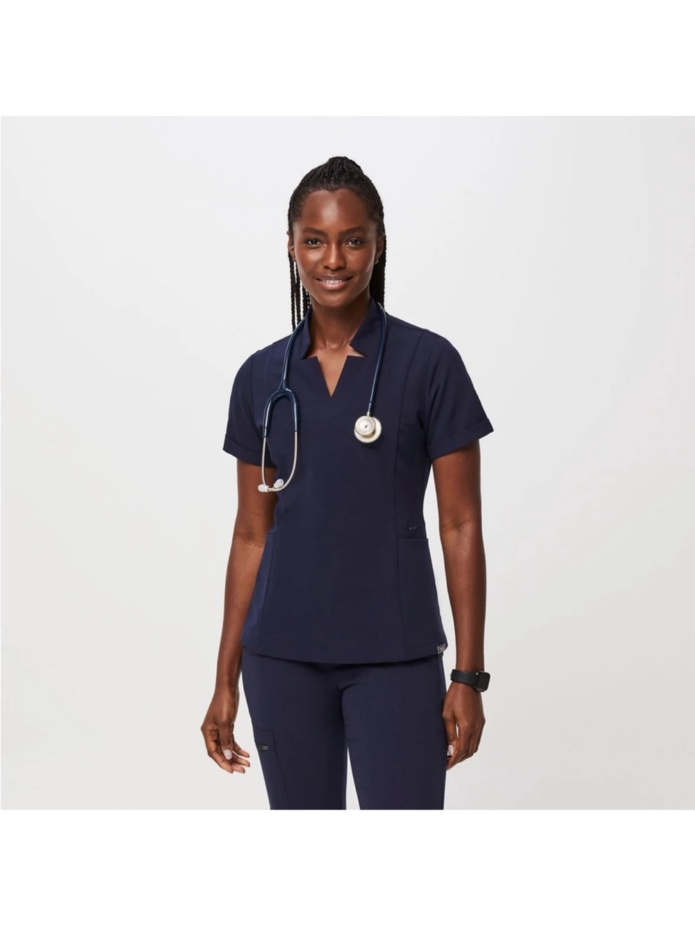Figs Womens Inala Navy Slim V-Neck Scrub Top size XXS